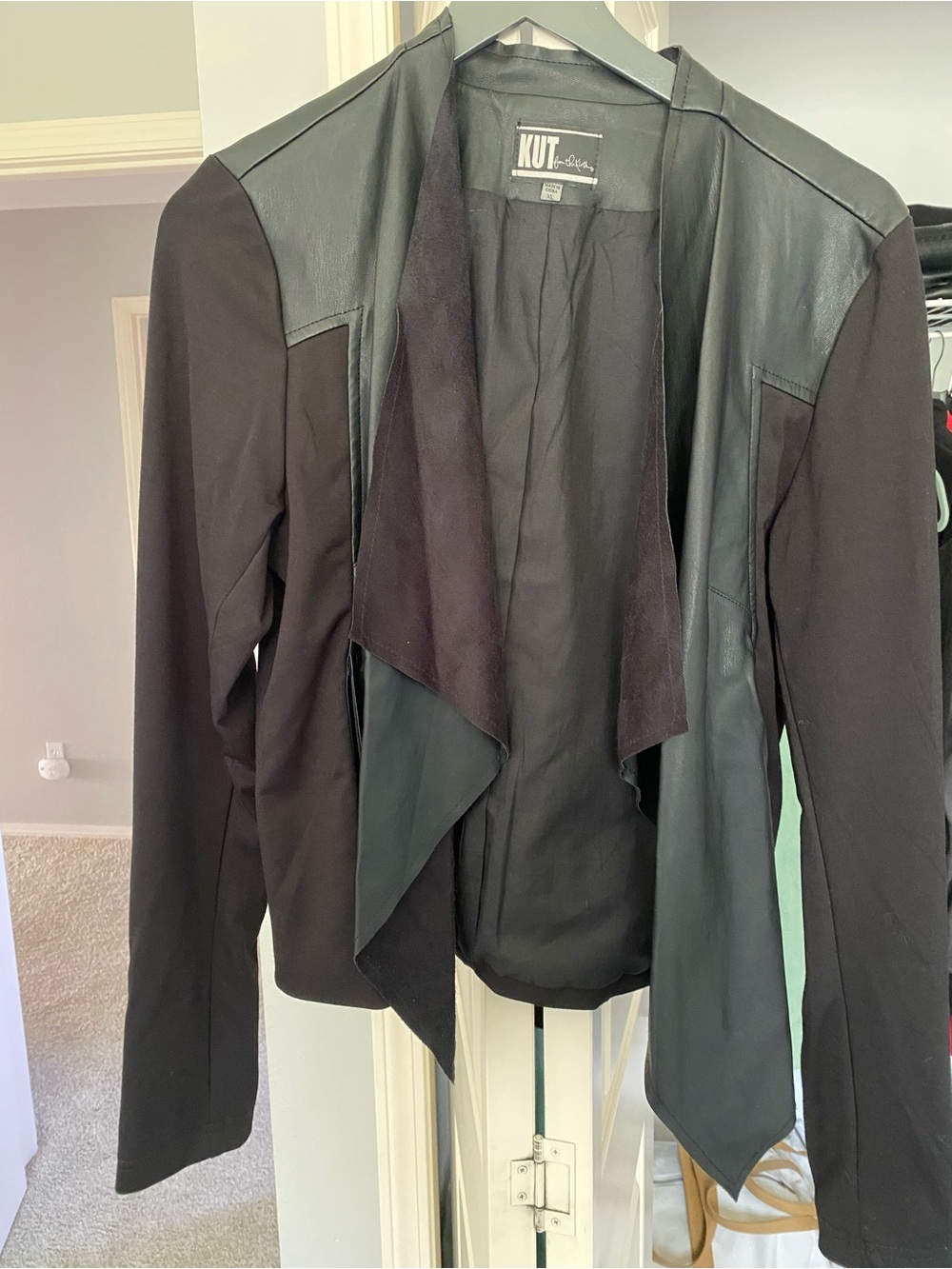Kut from the Kloth Black Mixed-Media Draped Blazer
